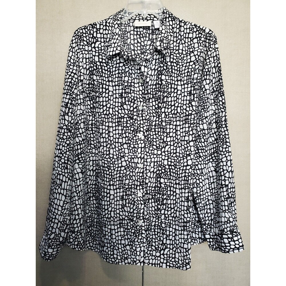 Chico's Black Reptile Print Long Sleeve Button-Up Shirt Size 3 (XL)